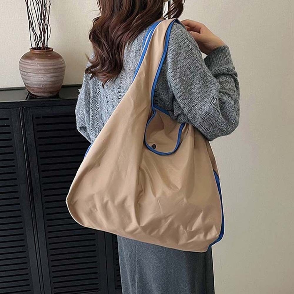 Large Capacity Foldable Shopping Pouch Portable Contrast Color Shoulder Bag  Travel