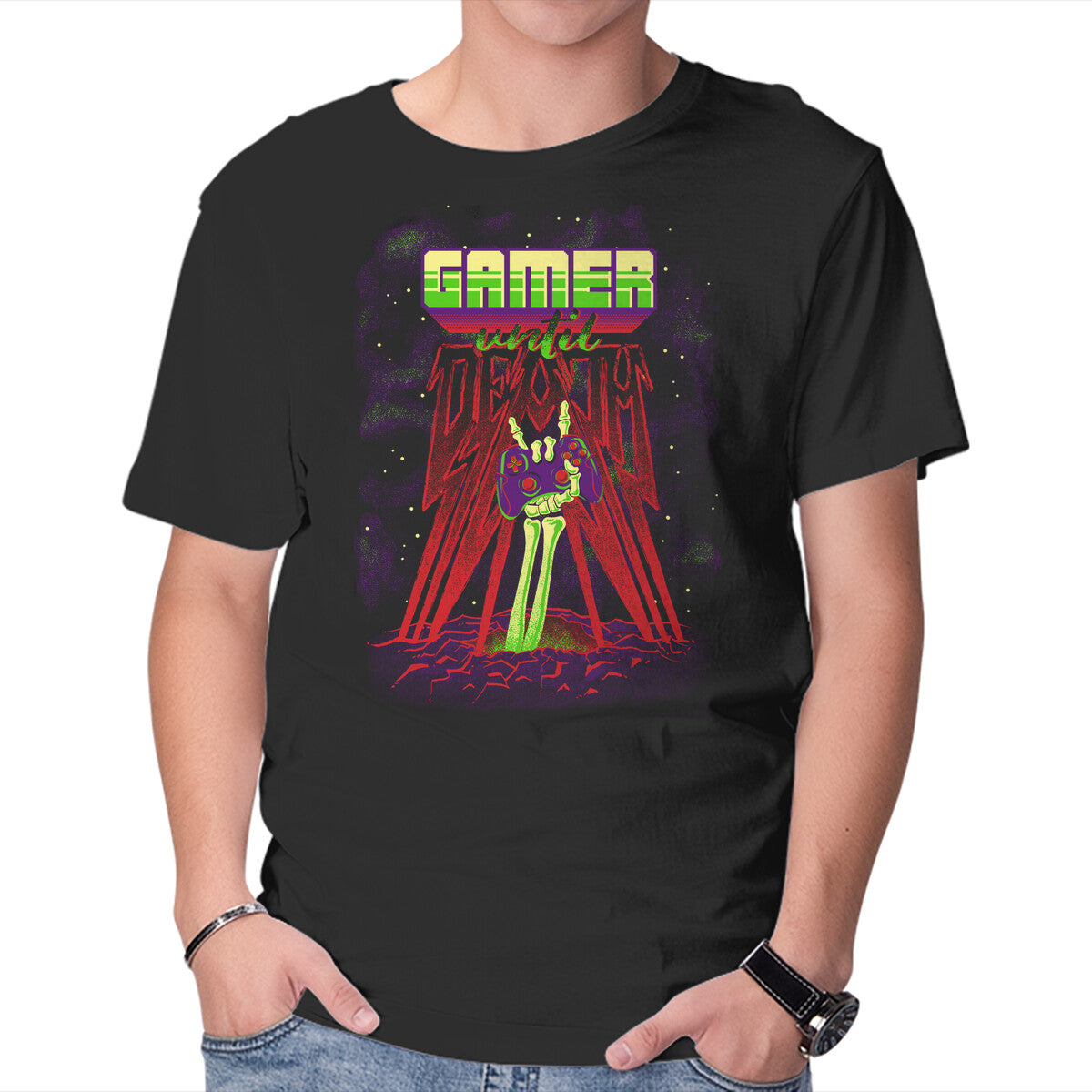 Unisex Crew Neck T-Shirt Gamer Until Death Graphic Short Sleeve Casual Tee L