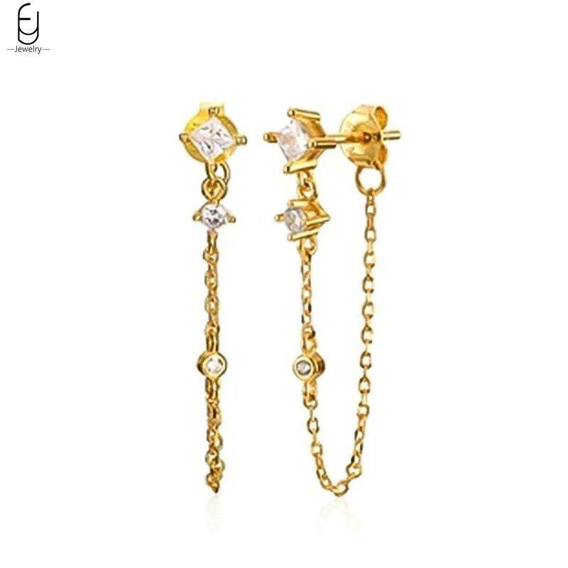 925 Silver Needle Luxury Long Chain Tassel Crystal Stud Earrings For Women Exquisite Pendant Gold Earrings Fine Jewelry
