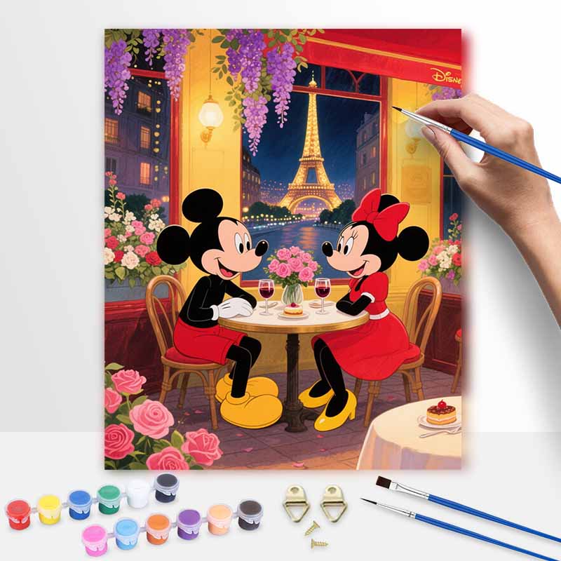 Disney Mickey and Minnie Paris Eiffel Tower Paint by Numbers Painting Art Kit Home Decor Gift