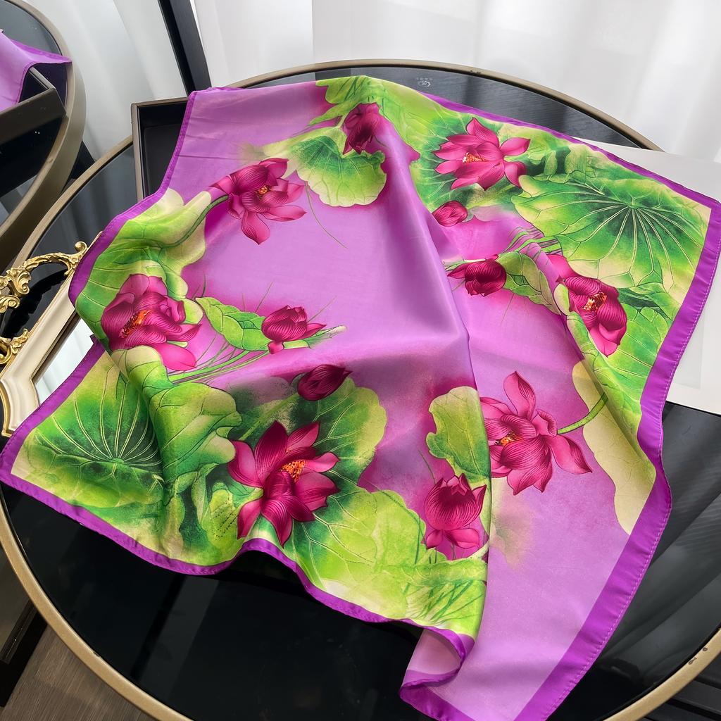 New Satin Shawl Design  Print Silk Square Women Neck Scarves Wrap Headkerchief Beach Hair Band Women's Bandana Silk Scarf