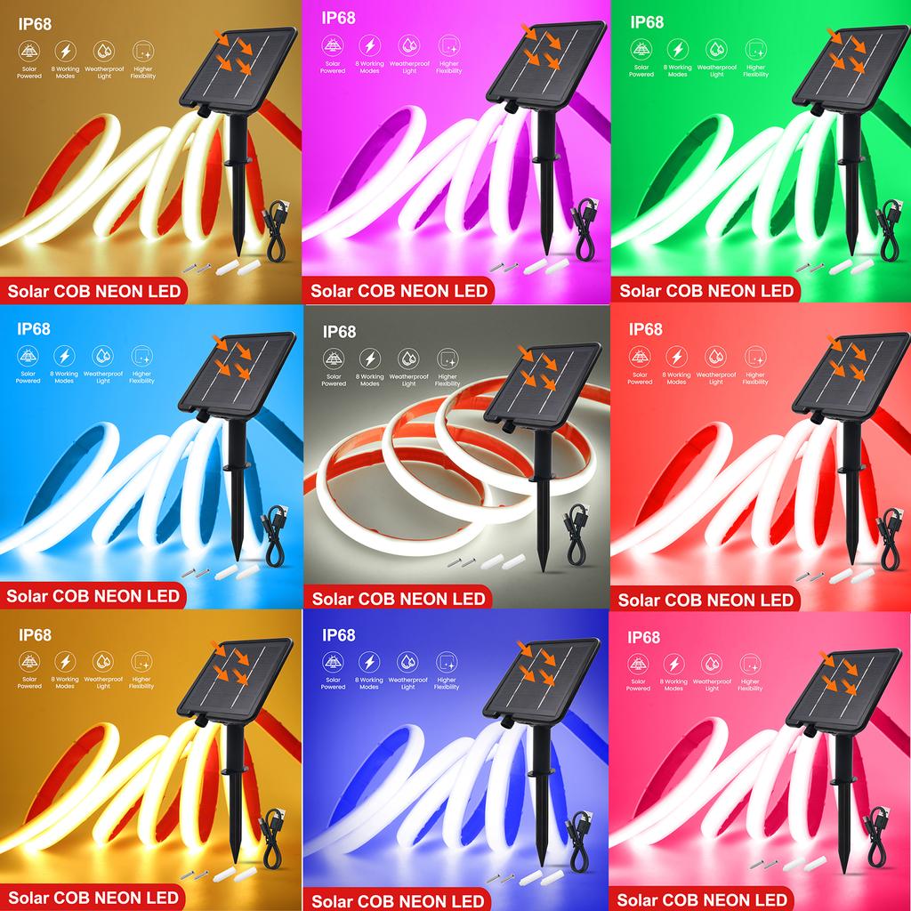 DC24V Solar COB Neon Strip IP68 Waterproof 320Leds/M Red/Yellow/Blue/White Flexible Ribbon Rope Light Dimmable Linear Lighting
