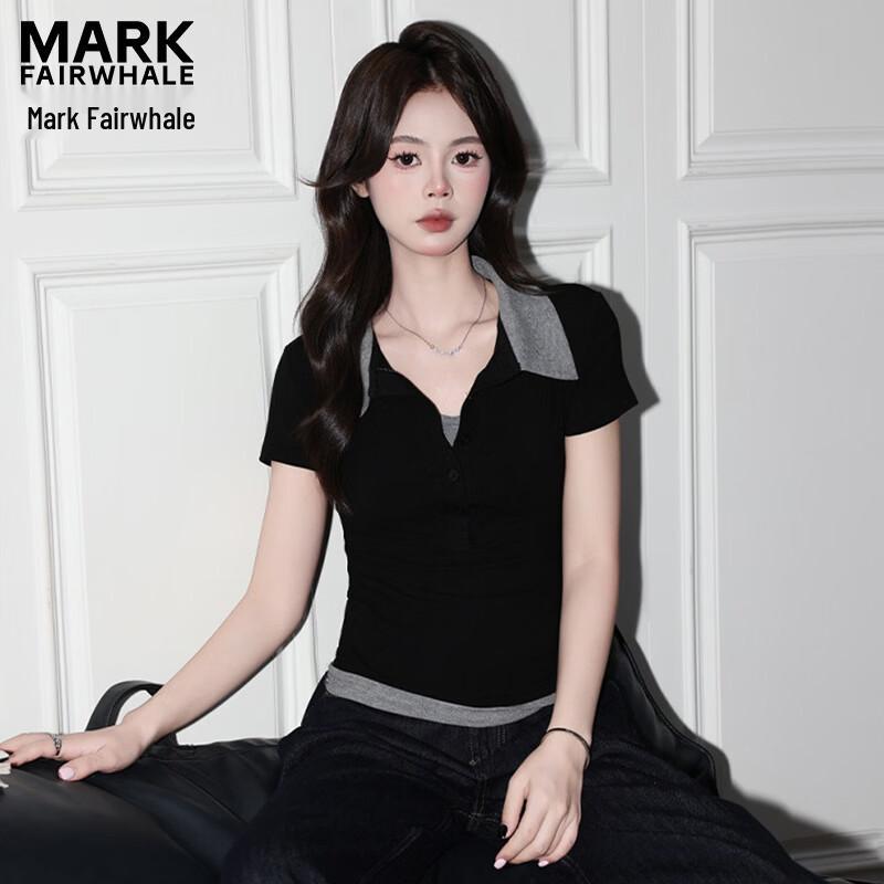 Mark Fairwhale Women s Colorblock Faux Two-Piece Polo T-Shirt S чёрный