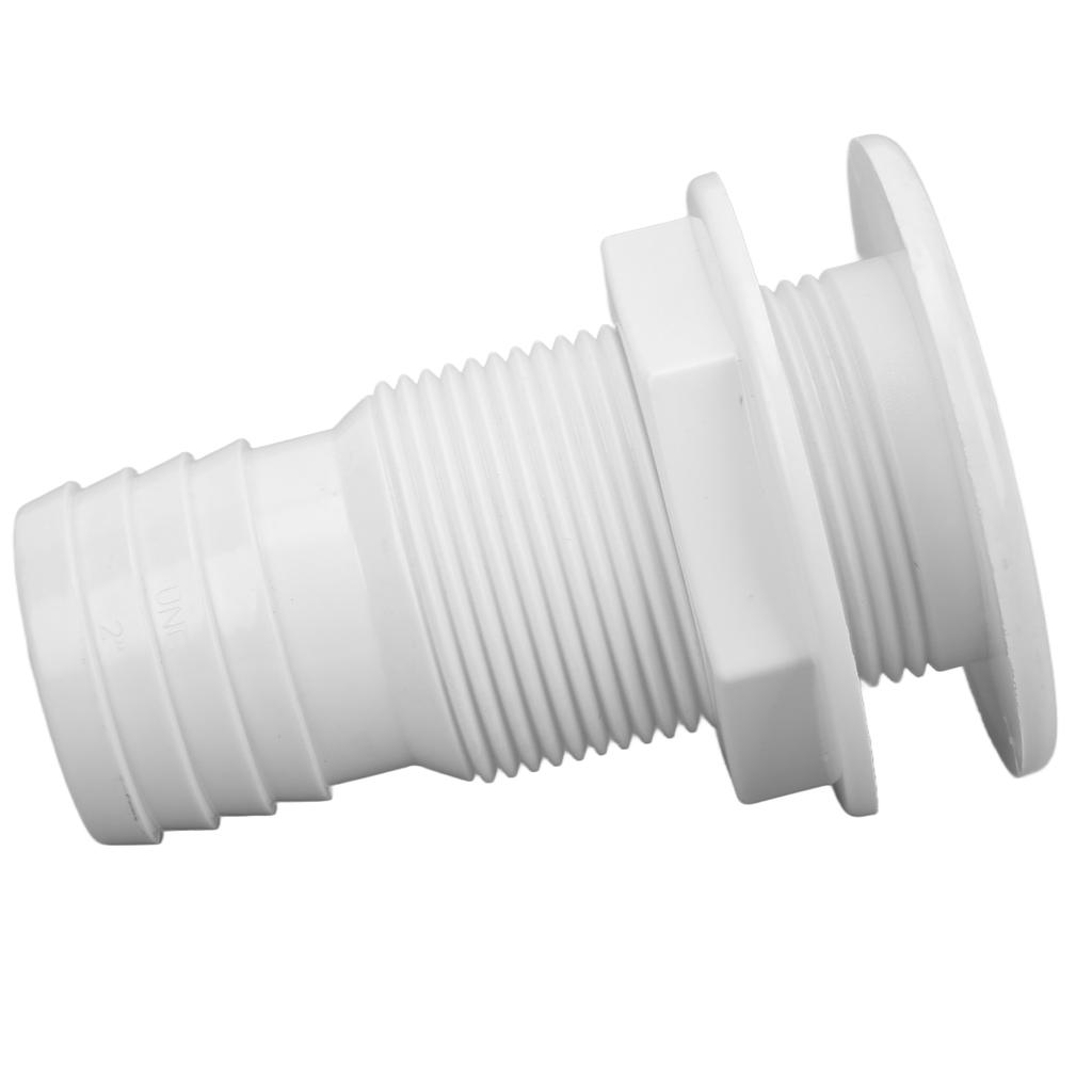 Marine Through Hull Fitting 2in White ABS Plastic Hose Coupler Drain Outlet Accessory