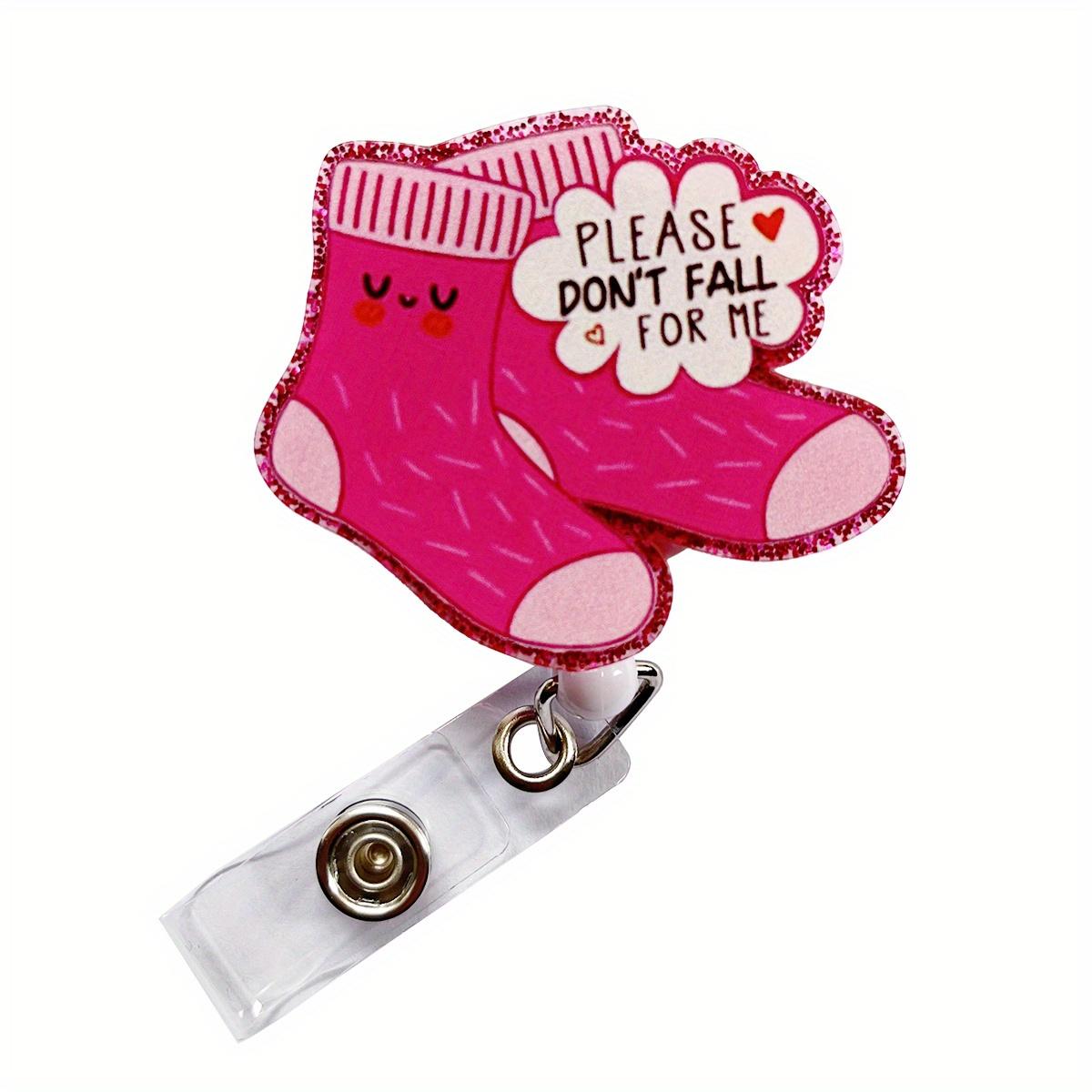 

1pc Cute Pink Boot Design Retractable ID Badge Holder with Heart Accents - Durable Acrylic Nurse Badge Reel for Hospital & Office Use, English Text