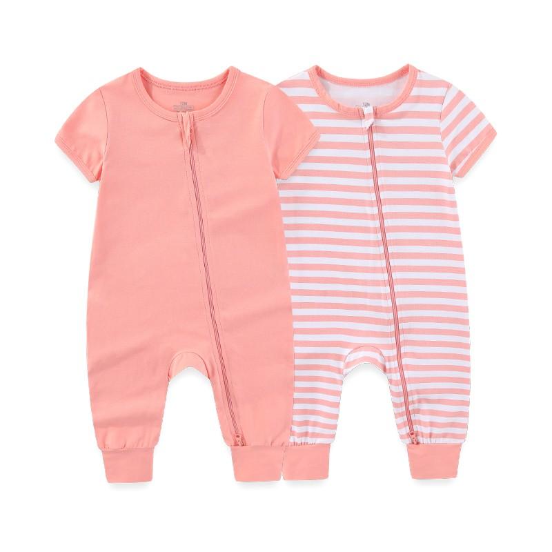 2-teiliger Baby Jungen Mädchen modischer kurzärmliger Overall mit Reißverschluss Baumwolle weich Neugeborenenkleidung