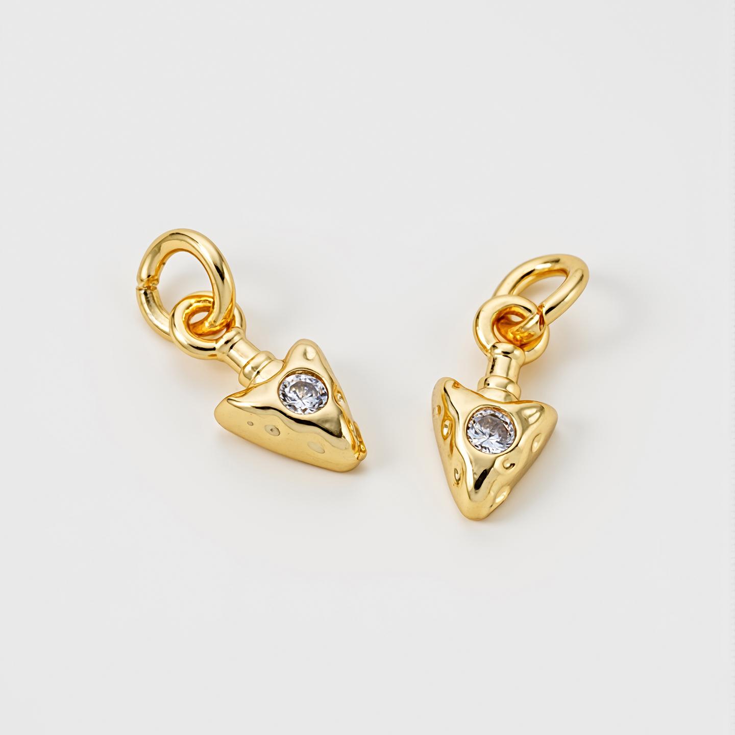 

2Piece 4.5*12mm 14/18K Gold Color Plated Copper Heart Pendants with Zircon for DIY Bracelet Necklace Jewelry Making Accessories