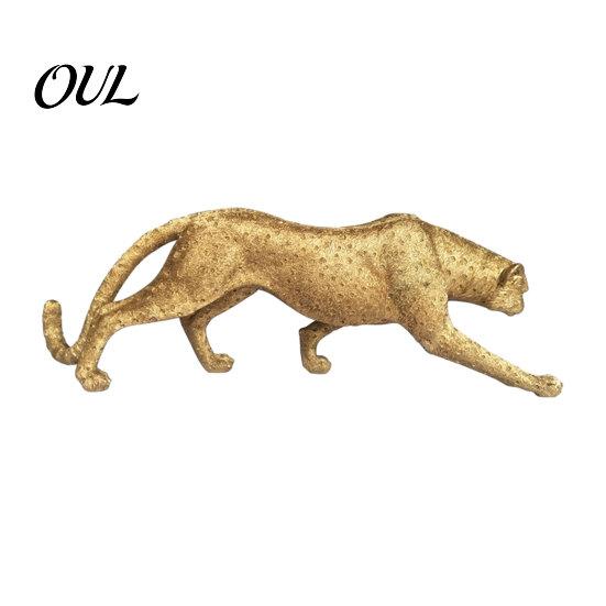 Dreidimensionale Leopard Figur Goldene Figur Modell, Lebendige Statue, Hauernder Laufender Haltung, Harz Elegantes Tier Dekor Stück Schmuck für