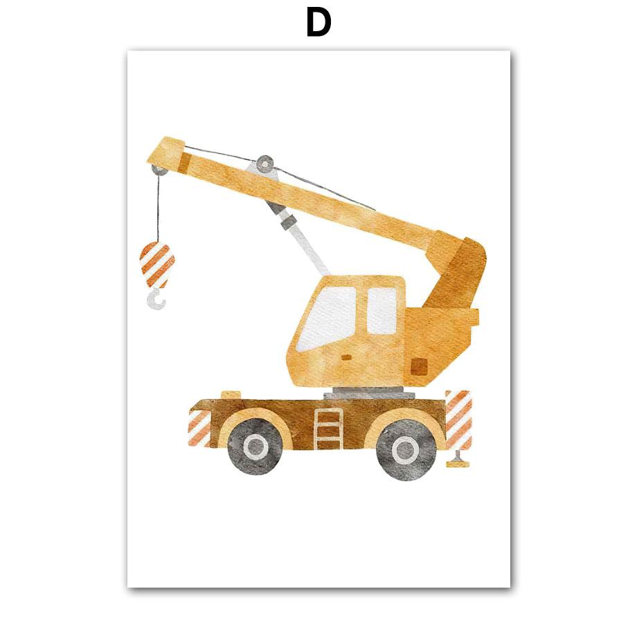 Obraz na płótnie Kreskówkowy Traktor Wózek widłowy Dźwig Samochód inżynieryjny Cytaty o marzeniach Plakat Druk Sztuka ścienna w stylu nordyckim Dekoracja pokoju dziecięcego