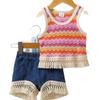 Baby Girl Fashion Fringe Striped Sleeveless Top And Denim Shorts Set Sweet Cute Thin Summer Clothing Two Piece Outfit