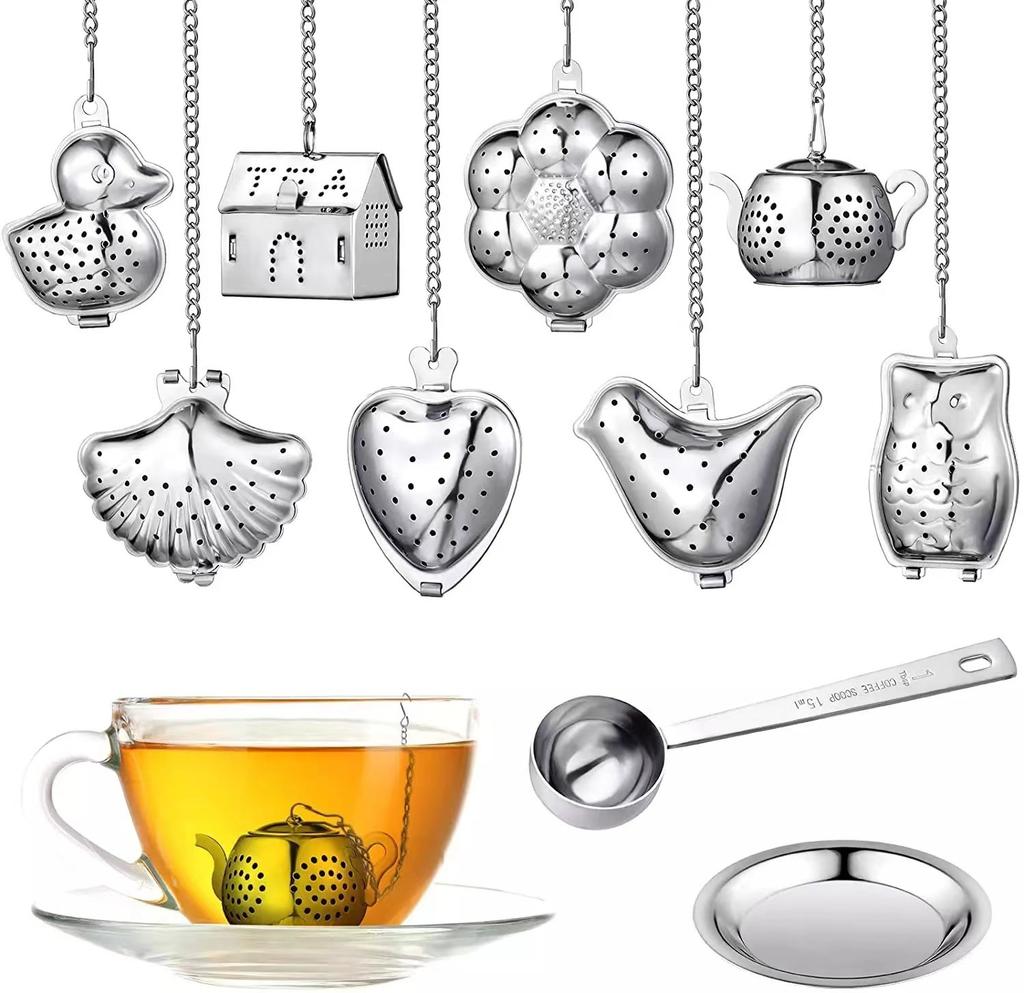 1Pc,Stainless steel chain tea leakage owl small teapot house bird duck shell type tea filter creative tea maker