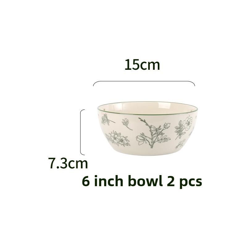 SOLECASA Porcelain Round Dinnerware Set, Green Design Floral, Plates Bowls Mugs Dishes, Premium Quality Ceramic Tableware