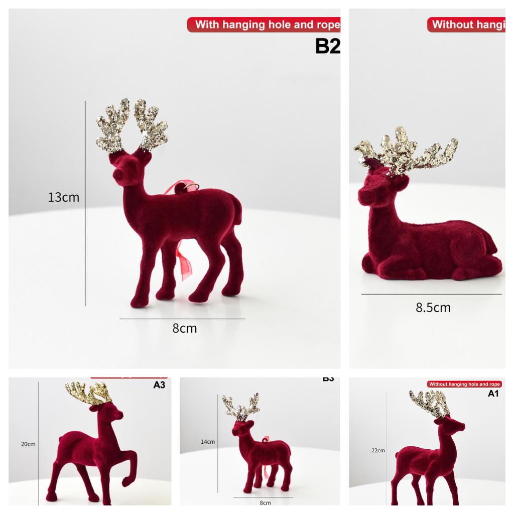 New 1pcs Christmas Reindeer Deer Ornaments Decorations House Tabletop Decor Hanging Baubles Flocking Mini Deer Pendant Elk