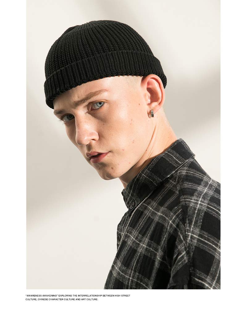 Croogo Knit Solid Capuccio Short Striped Knit Cool Islamic Shallow Fit Men's Beanie, Color, Simple, Oversized, Lid, Spring, Autumn, Winter, Cap, Cap,