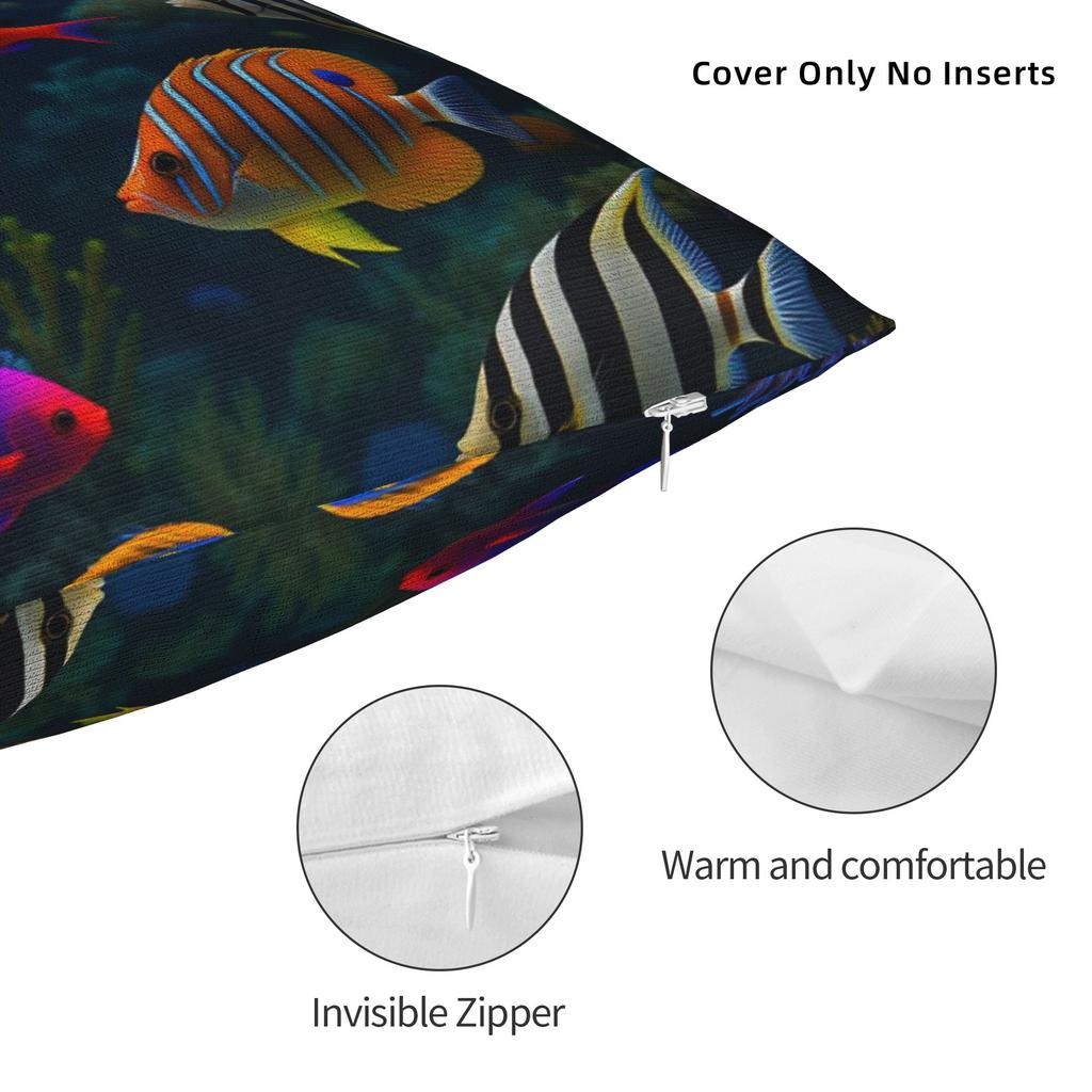 Beautiful Underwater World Colorful Fish Pillowcases Retro Trendy Pillow Case For Living Room Bed Chair Soft Pillow Cover