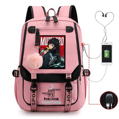 Neue Animations-Schulranzen Kinder Kontrastfarben Neutral Bedruckt Grund- und Sekundarschüler Freizeitrucksack mit USB-Anschluss