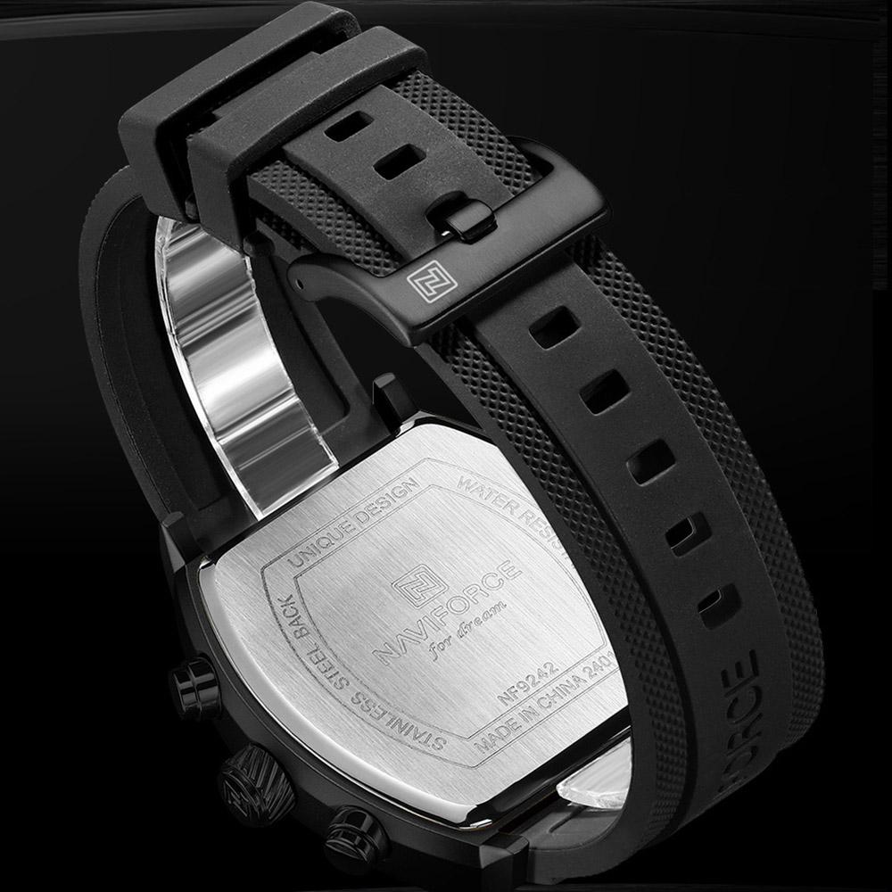 Naviforce Men's Quartz Digital Watch LCD Chronograph Date Luminous Hands 30m Waterproof Silica Strap Sports Outdoor Men's Wristwatch NF9242