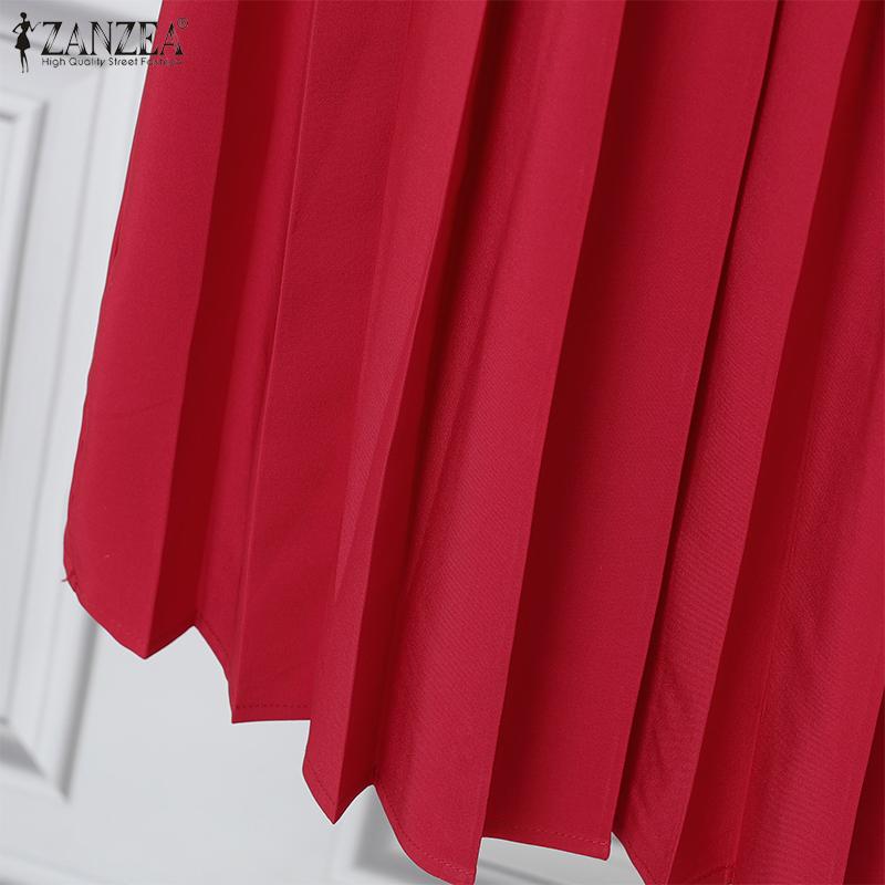 ZANZEA Vestido informal de verano para mujer, cuello redondo, color liso, manga corta