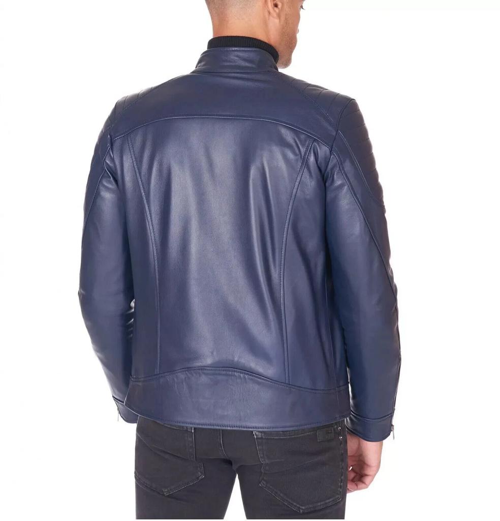 Men's Jacket Navy Blue Handmade Leather Genuine Lambskin Biker Stylish Soft Fit