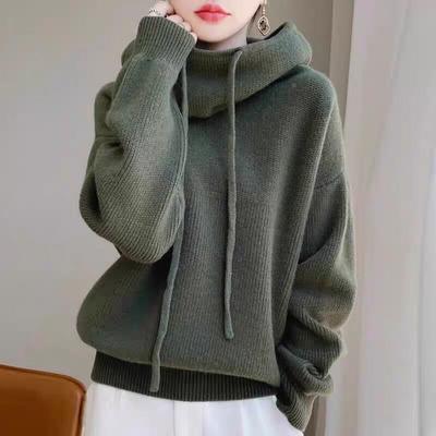 DIMANAF 2025 Autumn Women Sweaters High-Necked Pullover Tops Female Knitted Basic Tees Green Sweater
