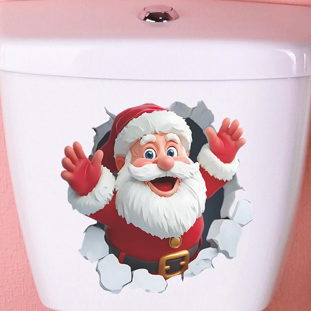 Christmas Wall Stickers Removable Funny Santa Claus Winter Stickers Christmas Toilet Decor For Toilet Bathroom Kitchen Bedroom