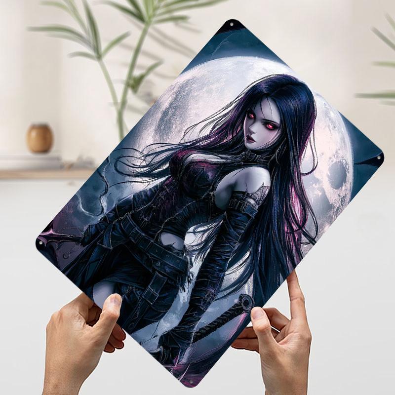 Dark Fantasy Warrior Woman Poster Customized Wall Art Vintage Metal Signs Retro Tin Plaque for Man Cave House Decoration Bedroom