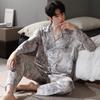 Pajamas Men'S Spring And Autumn Ice Silk Long Sleeve Thin Summer Simulation Silk Four Seasons Loungewear Suit