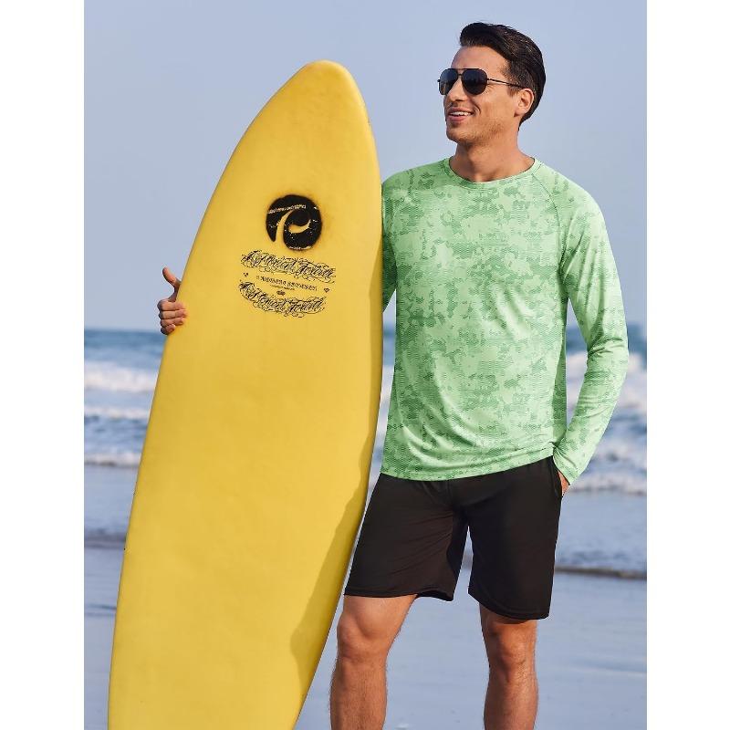 PINSPARK Mens UV Protection Shirts Long Sleeve Fishing Shirts Camo Rash Guard Swim Shirt Quick Dry Athletic Workout Tshirts