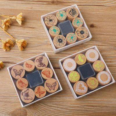 Creatieve Houten Journal Stempelset - Handgemaakt DIY Rond Kantrand Vlinder Ontwerp