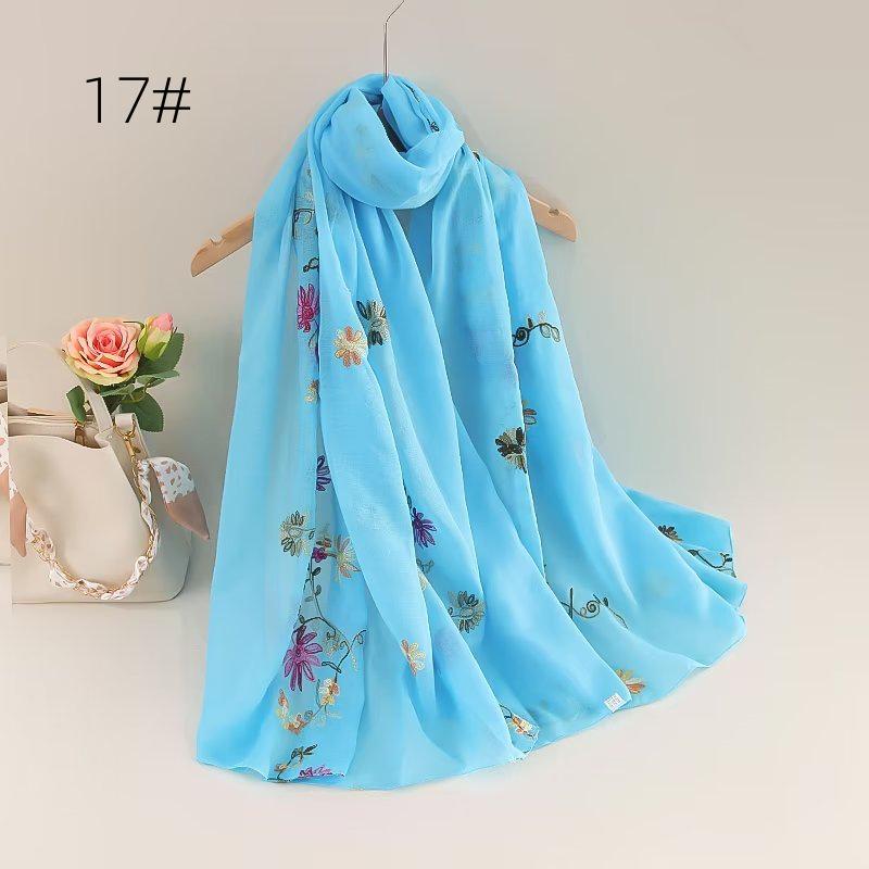 Ethnic Style Embroidered Cotton-Linen Scarf: Thin, Breathable, Fashionable Sun Protection; Wear as Head Wrap or Shawl.
