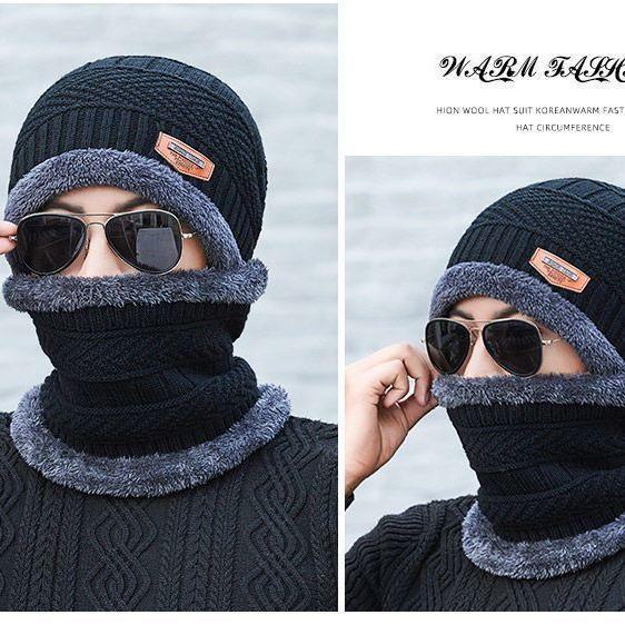 Set Unisex Căciulă Tricotată, Fular și Mască de Catifea cu Protecție pentru Gât pentru Călărie, Căldură de Toamnă/Iarnă