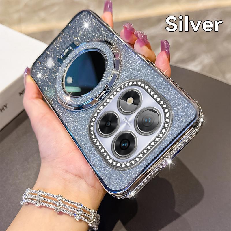 

Чехол-подставка с магнитным держателем Magsafe с бриллиантовым блеском для Xiaomi Redmi Note 14 13 12 11 10 Pro 4G 5G Redmi Note 10 4G серебряный