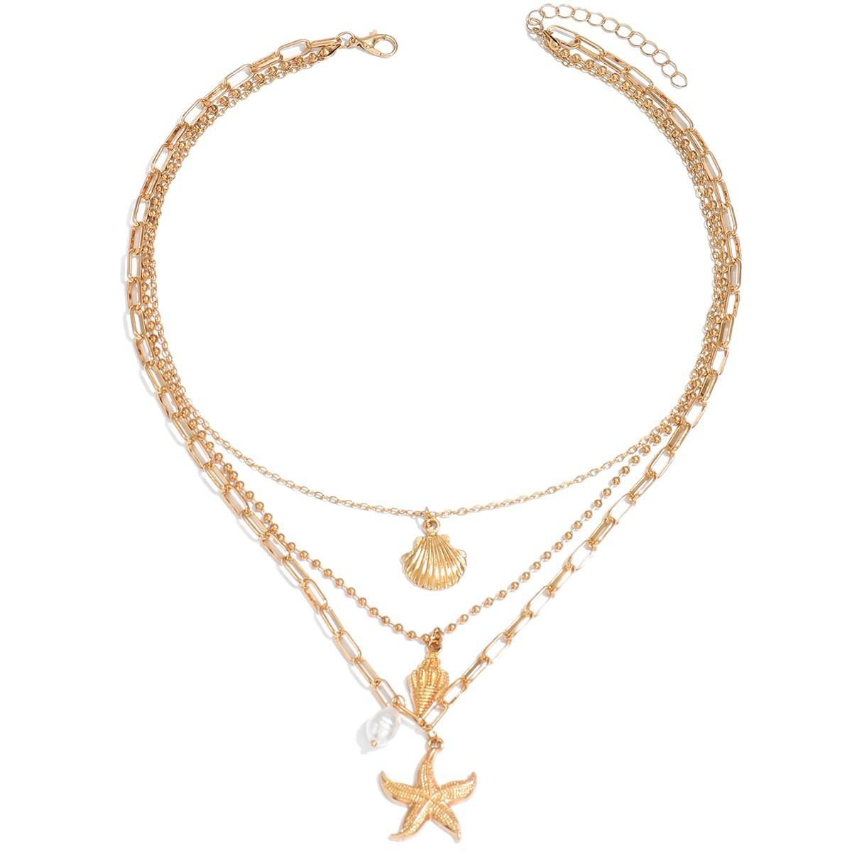 

Бохо Y2K Многослойное ожерелье-цепочка с кристаллами для женщин, чокер с подвеской в виде звезды, луны, солнца, морской звезды, ракушки, конха, ювелирные аксессуары