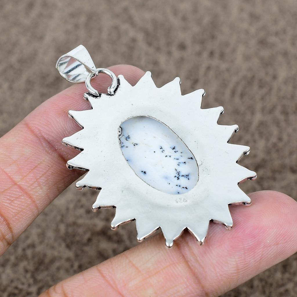 Dendrite Opal Gemstone Handmade 925 Sterling Silver Jewelry Pendant 2.29" KKG-727