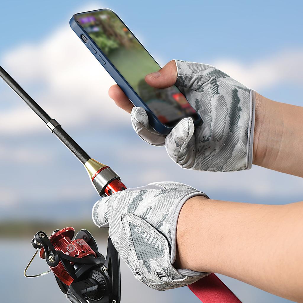Fishing Gloves 3 Finger Anti Slip Wear Resistant Gloves for Outdoor Cycling Fishing Black Gray M/L Size