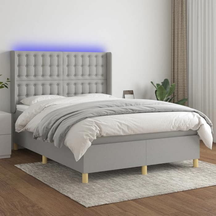 VidaXL Slat Bed Base with Mattress and LED, Upholstered Bed, Double Bed, Adult Bed for Interior Bedroom, 3139189