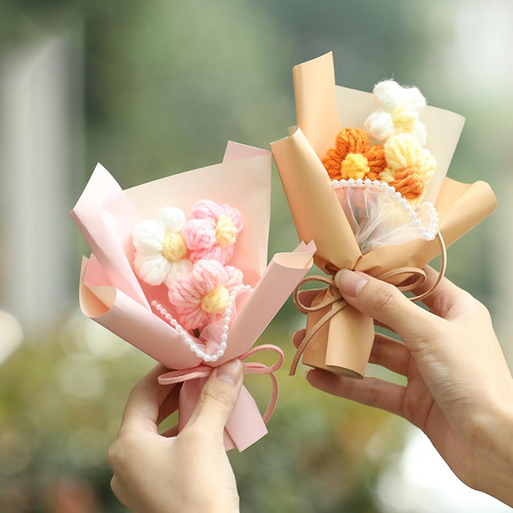 Finished Crochet Bouquet Rope Artificial Flowers Stuffed Plants Wedding Valentine Mothers' Day Birthday Graduation Gifts