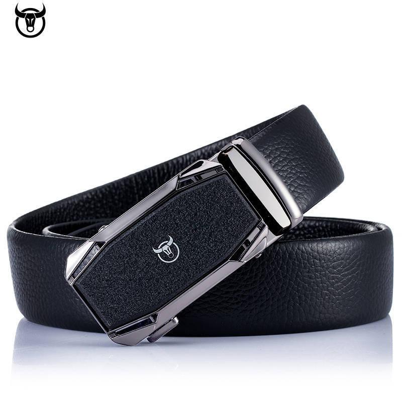 BULLCAPTAIN Men's Genuine Top Grain Leather Belt - Heavy Duty Soft Leather, Auto-Buckle, Business Casual Style