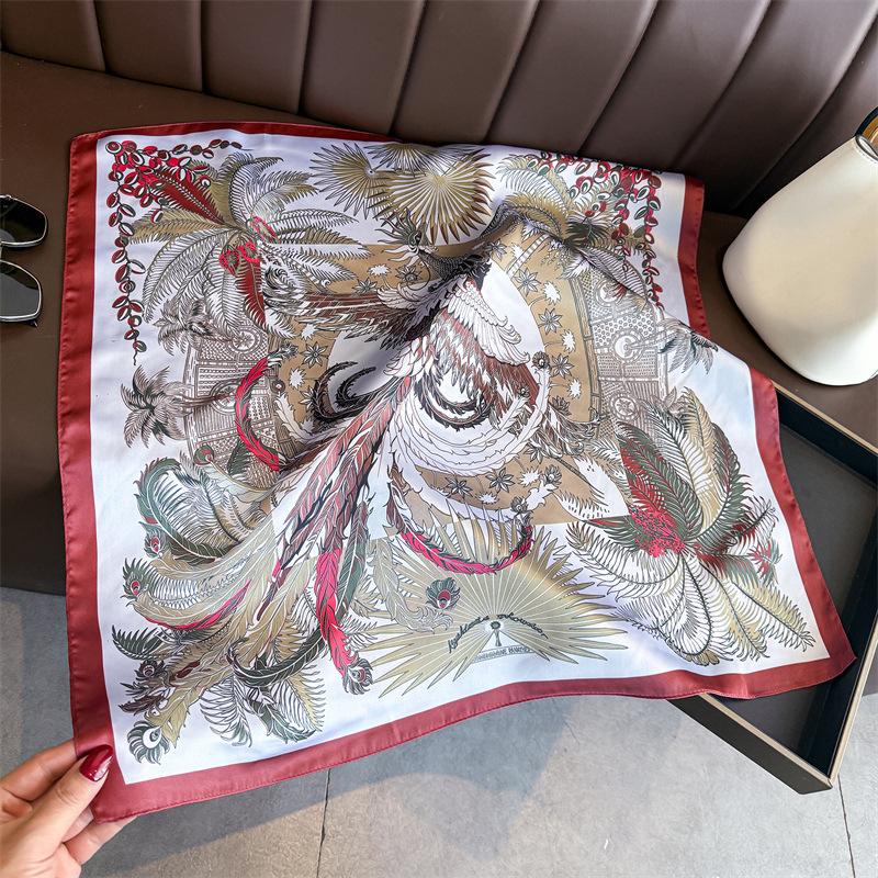 Oriental Aesthetic Simulation Silk Printing Silk Scarf Square Scarf High-end Shawl Sunscreen Neck Small Square Scarf Headscarf Female