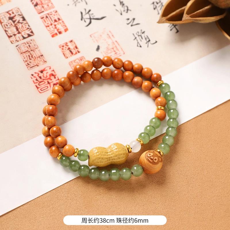 Multi-circle green sandalwood bracelet, men's and women's cultural play plate play bracelet, agate wooden Buddha beads stacked with accessories