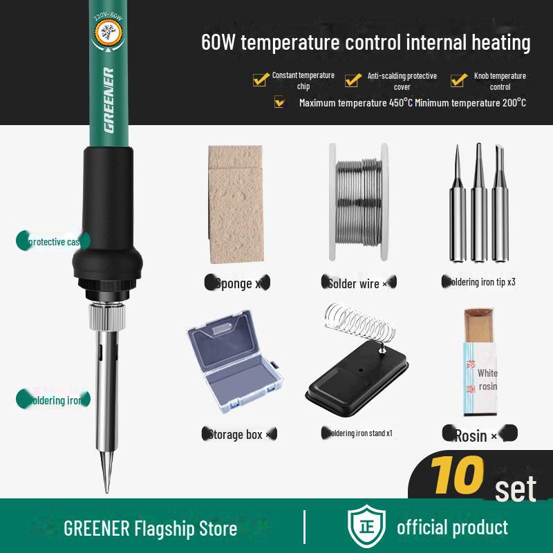 

Набор профессионального электропаяльника Green Forest — ручка для сварки с внутренним нагревом и инструмент для ремонта. 10-piece set with box
