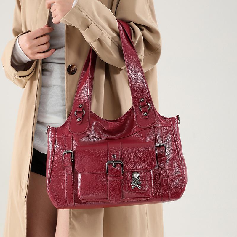 New Fashionable Personalized Soft Leather Underarm Tote Bag Casual Versatile Spice Girl Style High Sense Messenger Women's Bag