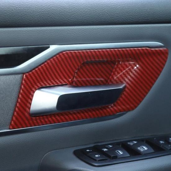 For -2024 Dodge RAM 1500 Red Carbon Interior Car Door Handle Bowl Cover Trim