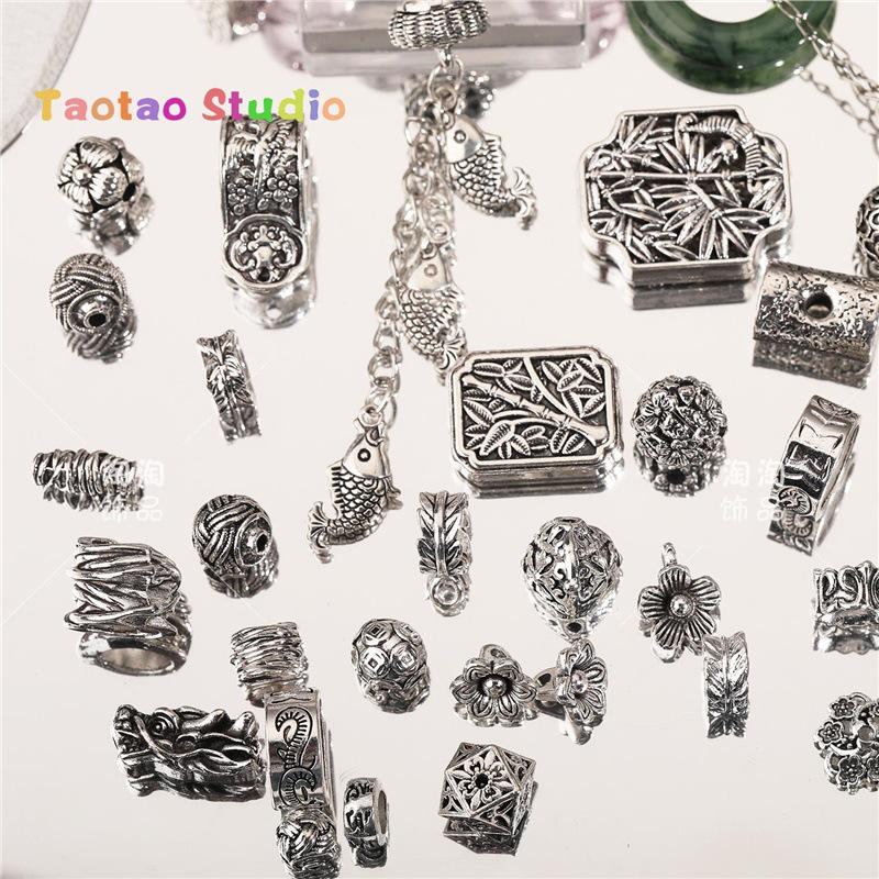 Tibetan Antique Silver Flower Spacer Beads Pendant for DIY Jewelry