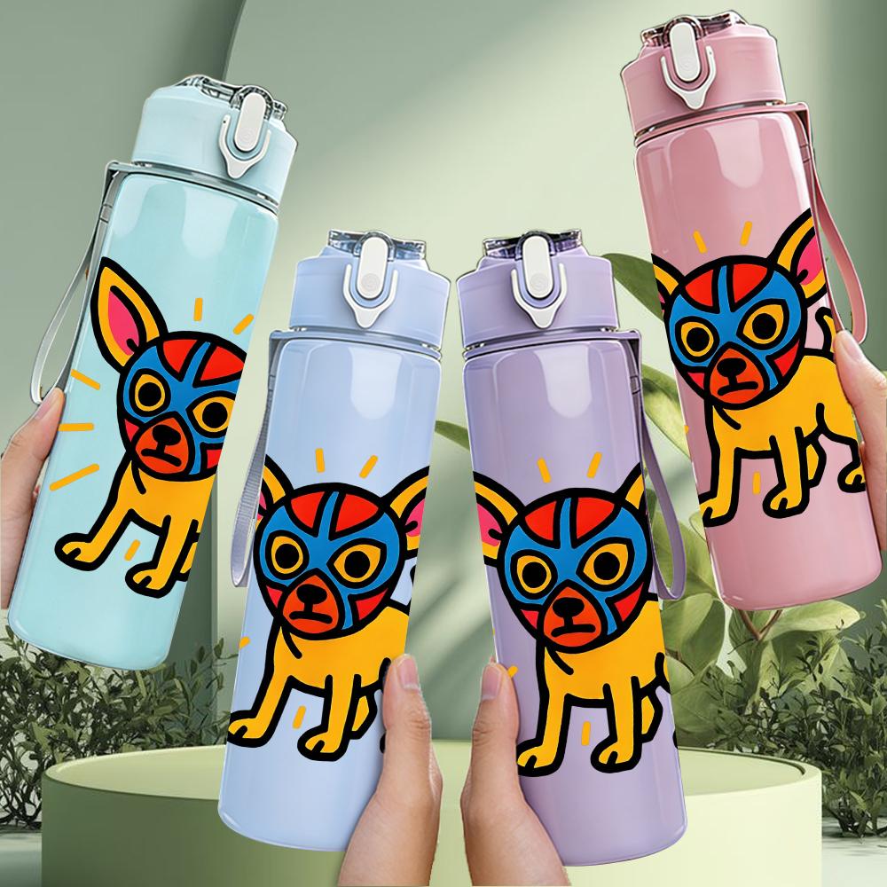 1PC Color Chihuahua Dog Cartoon Bust 750ml Color Plastic Water Bottle Leakproof Flip Straw Lid For Sports Office Home Use