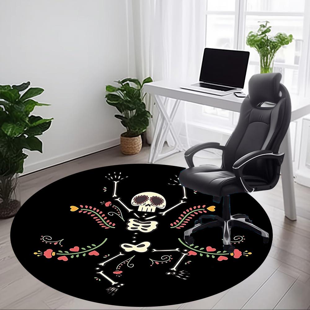 1pc Skeletal Flowers Office Round Area Rug, Mat Suitable For Office, Under Office Chairs Bedroom Living Room Home Decor, Room Deco