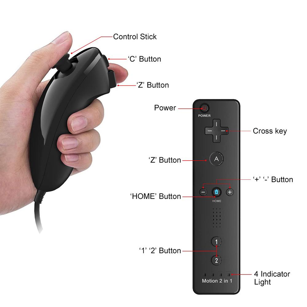 Remote Controller and Nunchuck for Wii/Wii U with Silicone Case and Wrist Strap