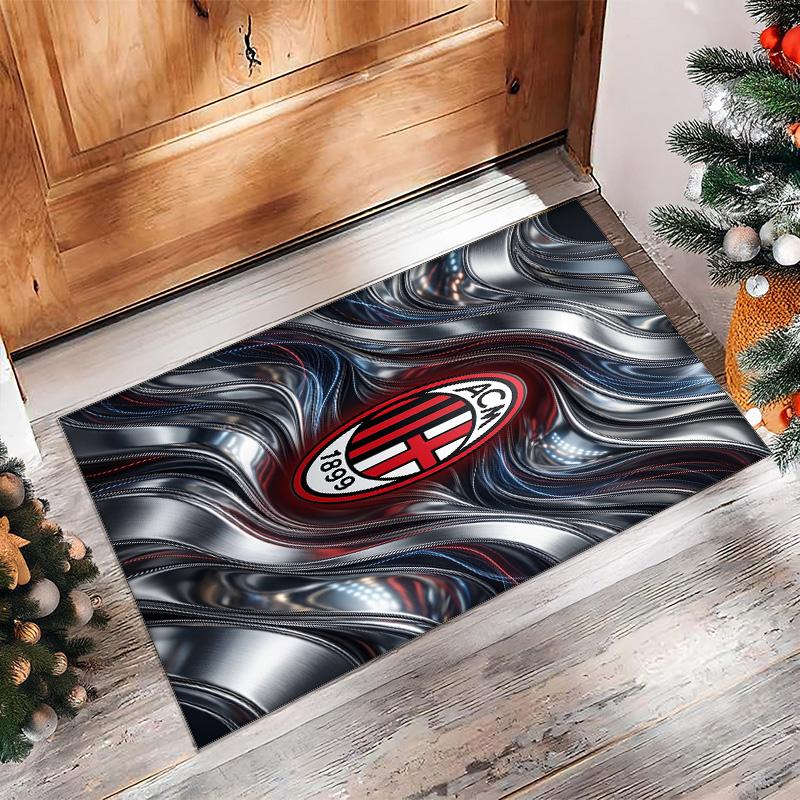Tappeto in Flanella Stampato AC Milan Antiscivolo Morbido Poliestere Tappeto per Pavimento Tappetino Decorativo da Interno per Camera da Letto Soggiorno Divano Sala Giochi Decorazione Casa
