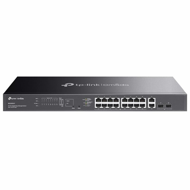 Omada Gigabit Switch with 16 250W PoE 2 Gigabit RJ45 Ports 2 Gigabit SFP Port and Centralized Cloud Management TP-Link 20-Port Easy-Managed PoE+