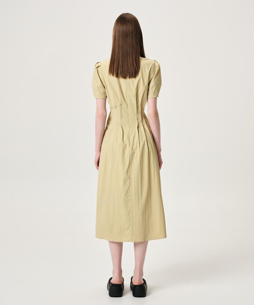Etmont Waist Pintuck Dress, Olive Yellow